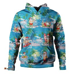 australia surfing christmas hoodie - tropical santa surfing funny hoodie