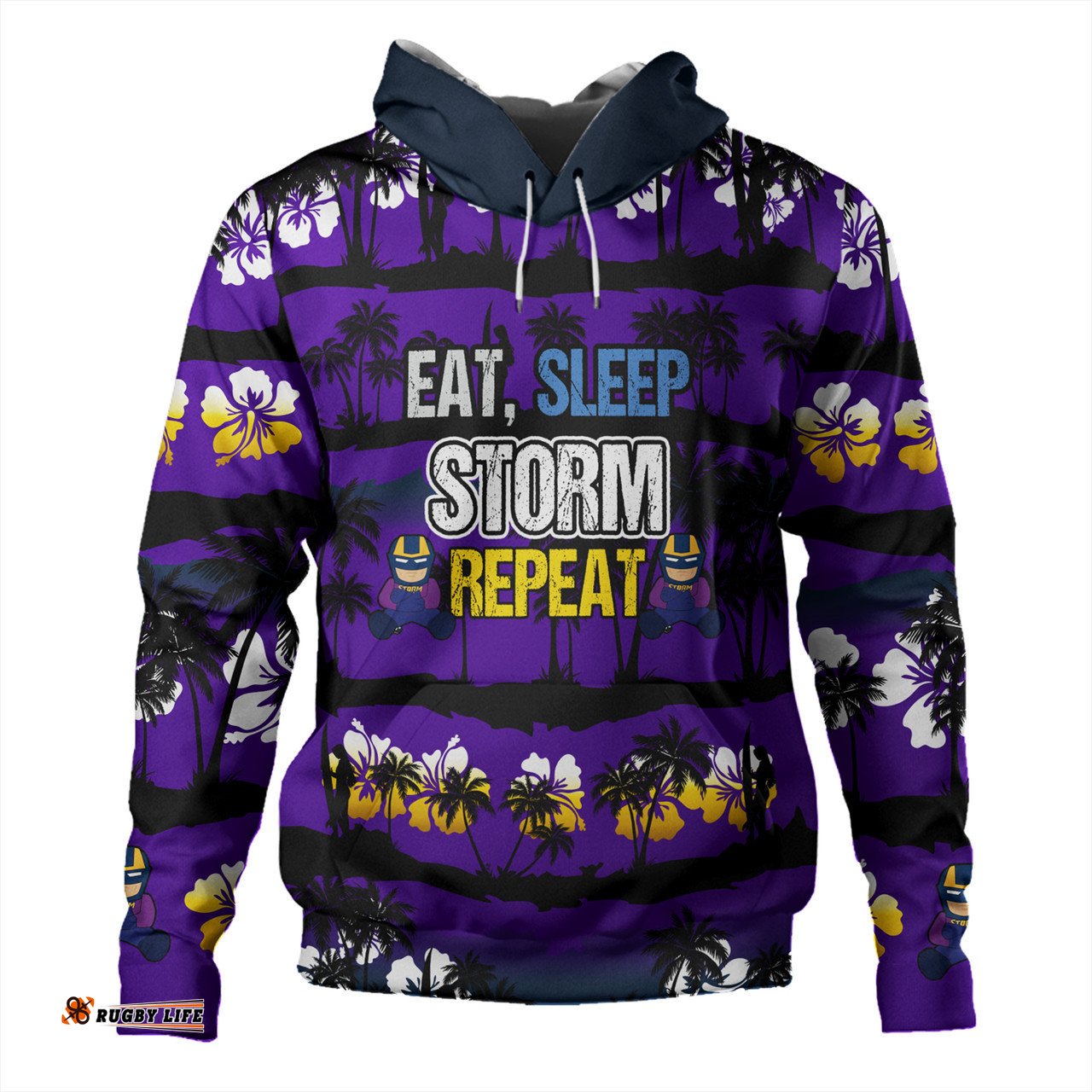 melbourne storm hoodie - eat sleep repeat with tropical patterns