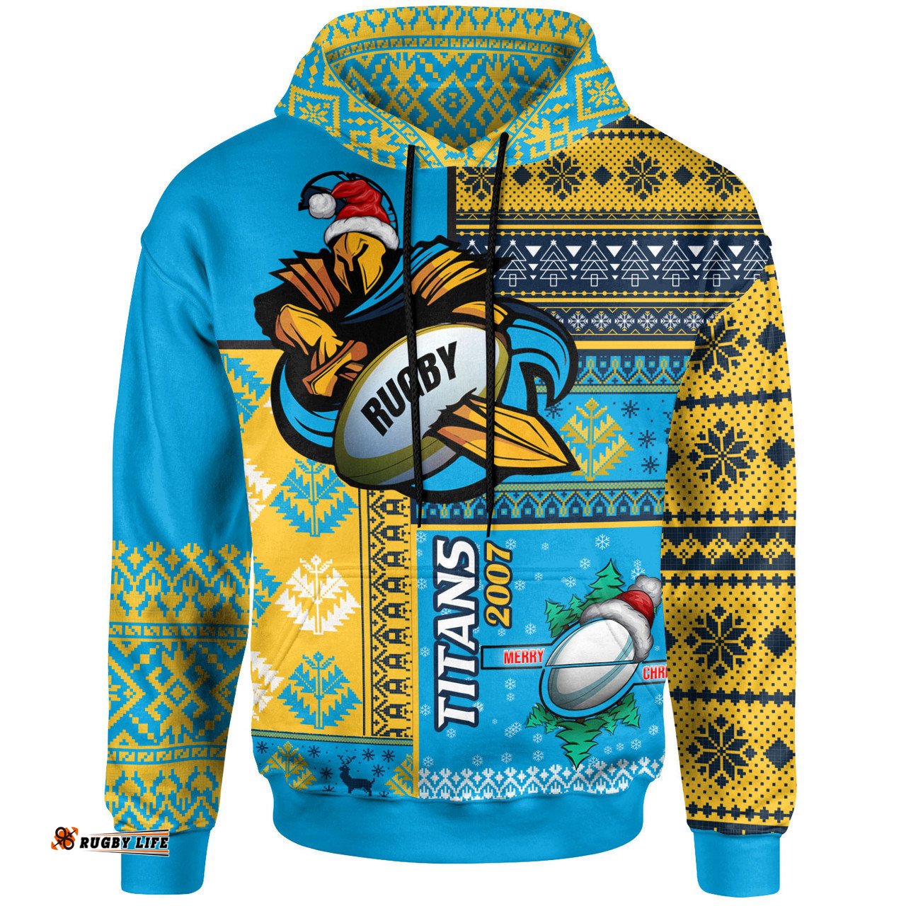 gold coast titans hoodie - custom christmas snowflakes gold coast titans mascot hoodie