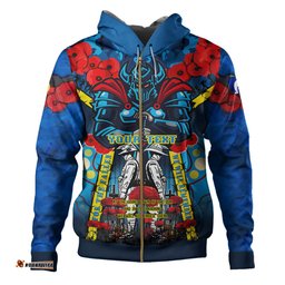 gold coast titans anzac watercolour custom hoodie - titans anzac day commemoration poppy flower hoodie