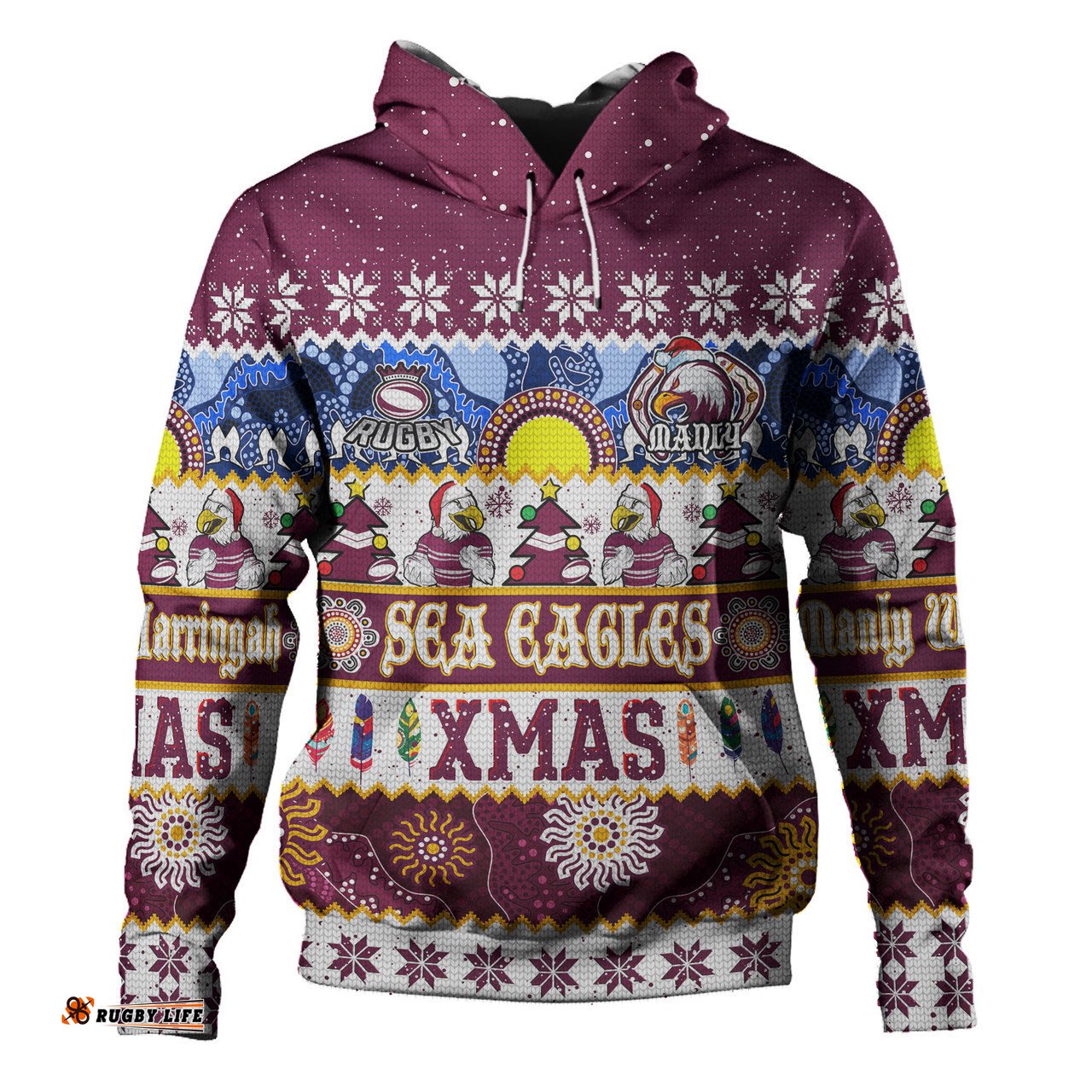 manly warringah sea eagles christmas aboriginal custom hoodie - indigenous knitted ugly xmas style hoodie