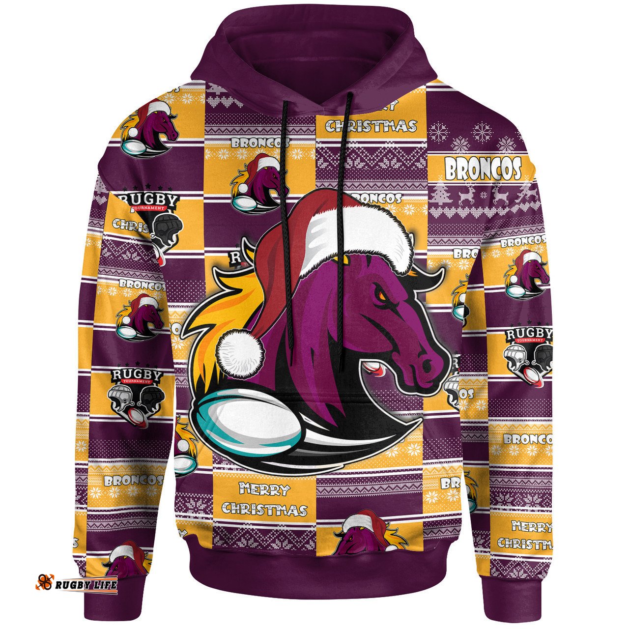 brisbane broncos christmas hoodie - custom brisbane broncos merry christmas random square pattern hoodie