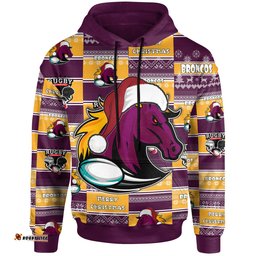 brisbane broncos christmas hoodie - custom brisbane broncos merry christmas random square pattern hoodie