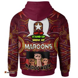 maroons hoodie - custom naidoc week ''get up, stand up, show up''maroons kangaroo with aboriginal inspired culture hoodie