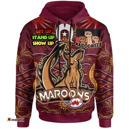 maroons hoodie - custom naidoc week ''get up, stand up, show up''maroons kangaroo with aboriginal inspired culture hoodie