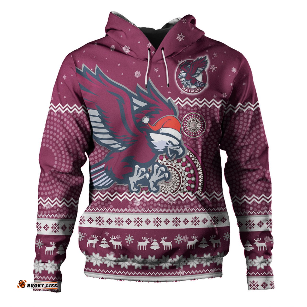 manly warringah sea eagles christmas custom hoodie - ugly xmas and aboriginal patterns for die hard fan hoodie