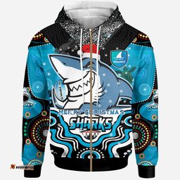 cronulla-sutherland sharks christmas hoodie - custom christmas super sharkies indigenous hoodie