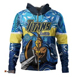gold coast titans custom hoodie - gold coast titans for life with aboriginal style hoodie