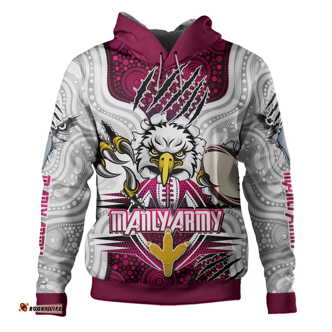 manly warringah sea eagles indigenous custom hoodie - super manly army scratch style hoodie