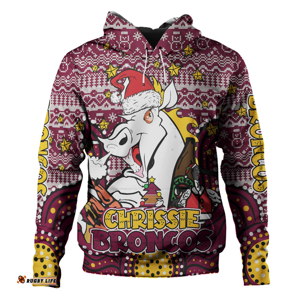brisbane broncos christmas custom hoodie - christmas knit patterns vintage jersey ugly hoodie