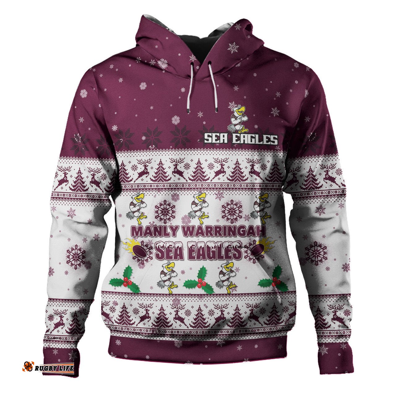 manly warringah sea eagles christmas custom hoodie - special ugly christmas hoodie