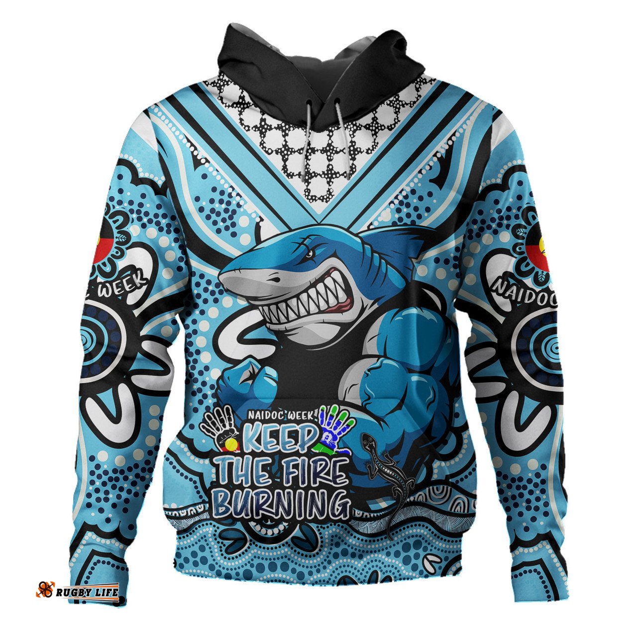 cronulla-sutherland sharks hoodie aboriginal inspired naidoc week custom for die hard fan supporters