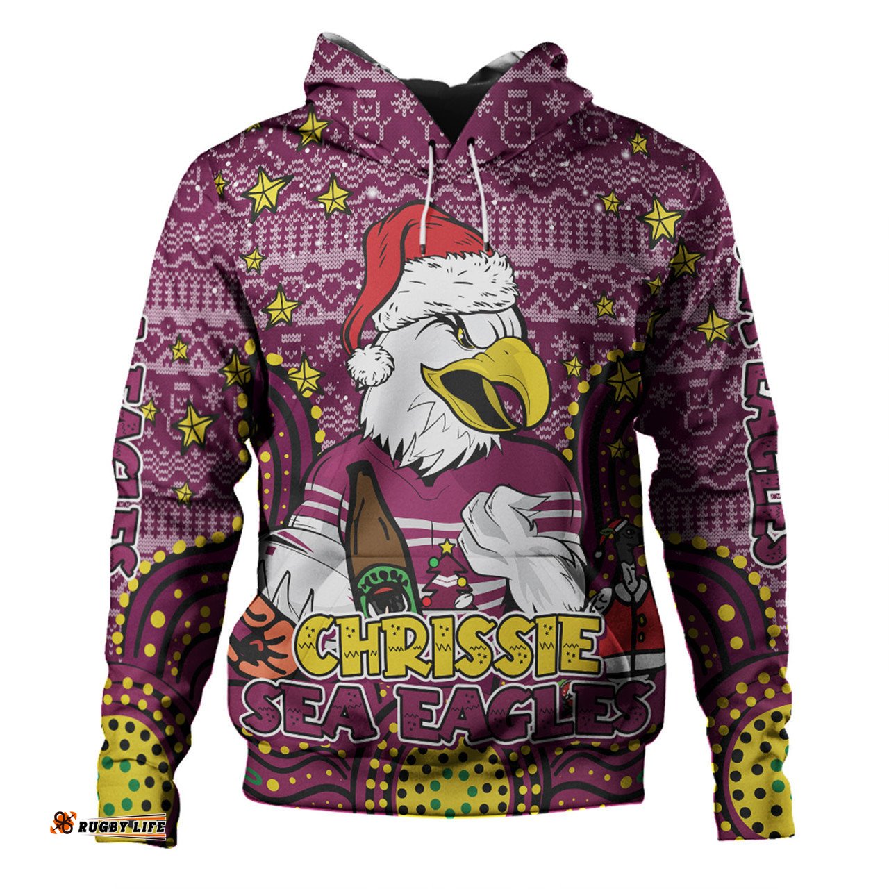 manly warringah sea eagles christmas custom hoodie - christmas knit patterns vintage jersey ugly hoodie