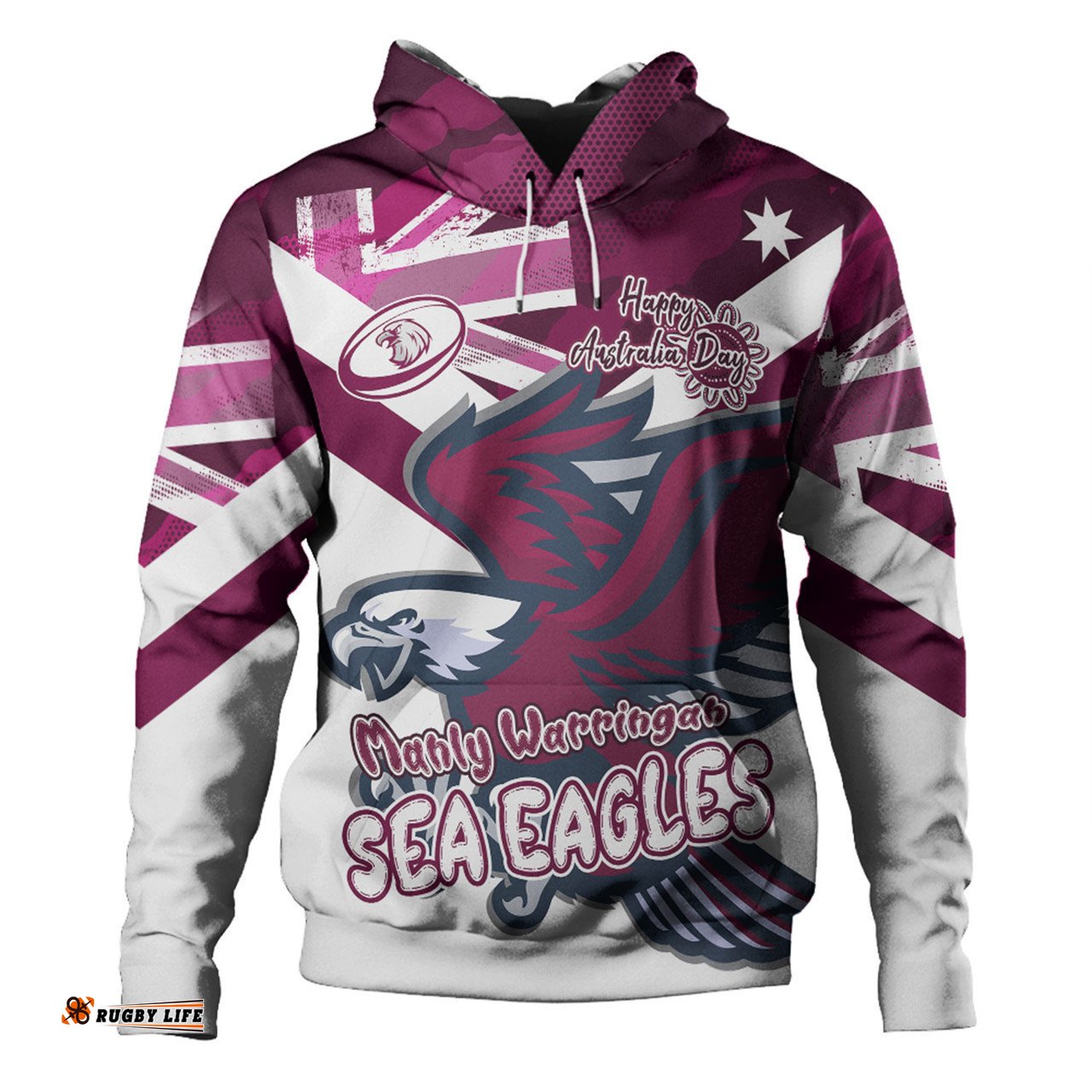 manly warringah sea eagles hoodie - happy australia day we are one and free v2