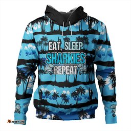 cronulla-sutherland sharks hoodie - eat sleep repeat with tropical patterns
