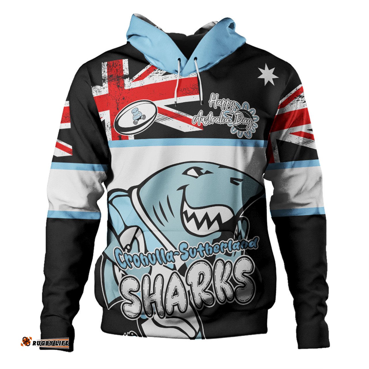 cronulla-sutherland sharks hoodie - happy australia day we are one and free v2