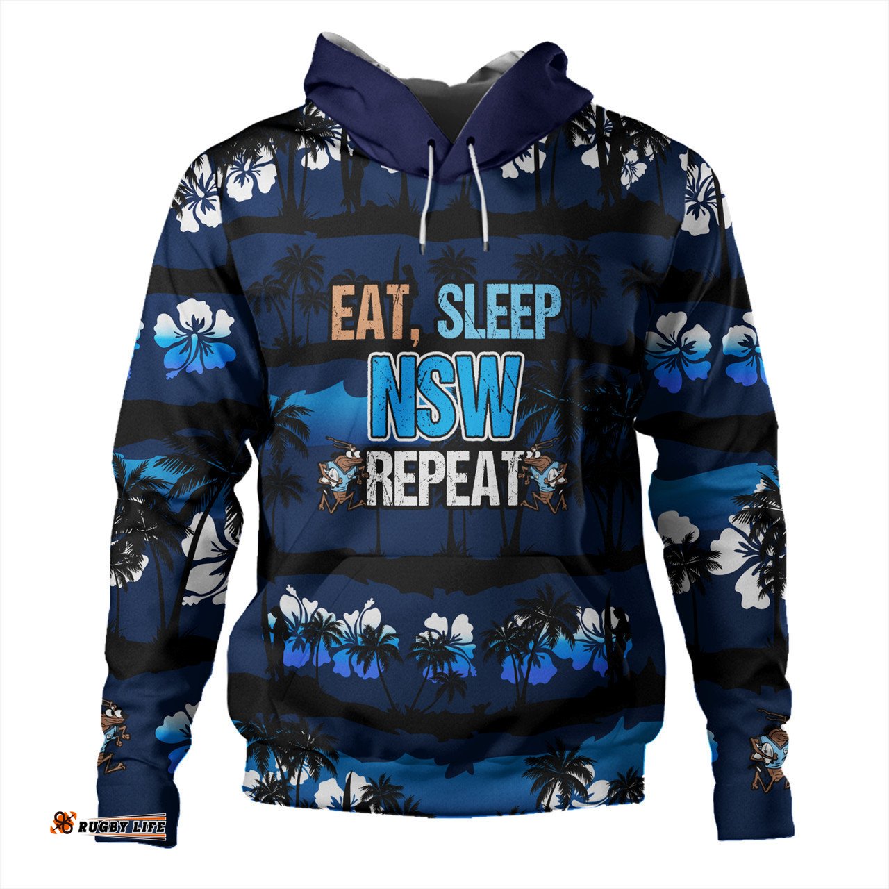 cockroach sport hoodie - eat sleep repeat with tropical patterns