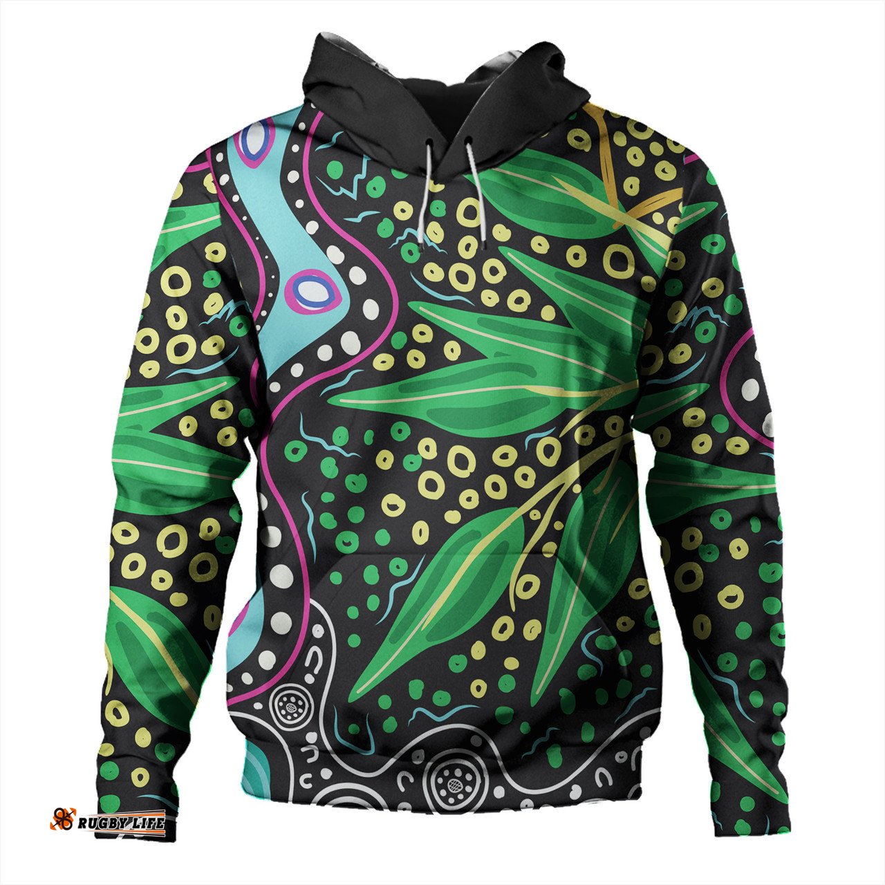australia wattle leaves hoodie - aboriginal dot art and wattle leaves hoodie
