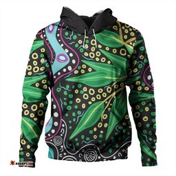 australia wattle leaves hoodie - aboriginal dot art and wattle leaves hoodie