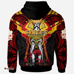 waikato chiefs anzac day custom hoodie - remembrance chiefs with maori patterns and poppy flowers