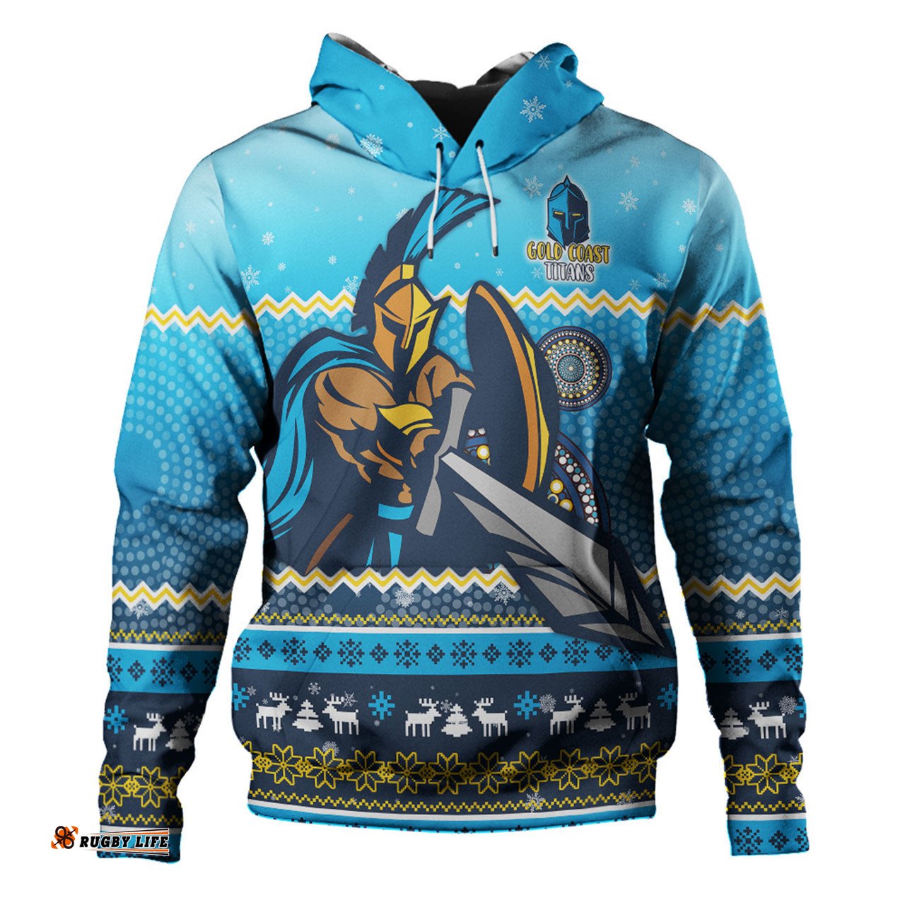 gold coast titans christmas custom hoodie - ugly xmas and aboriginal patterns for die hard fan hoodie