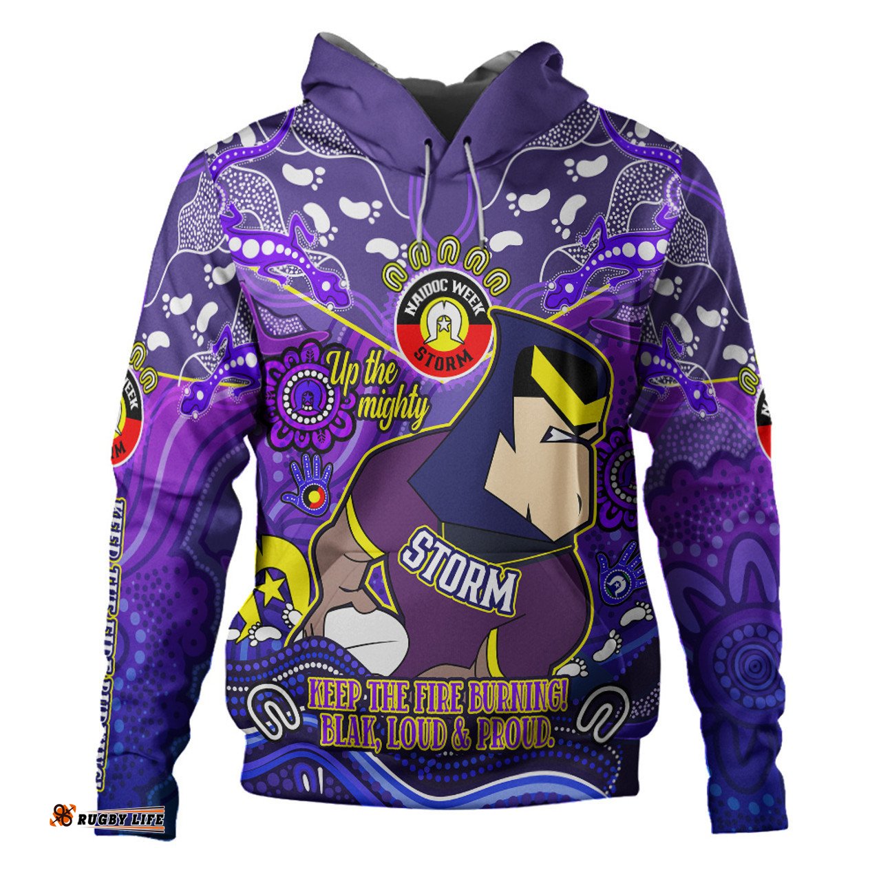 melbourne storm hoodie custom naidoc keep the fire burning! blak, loud & proud home jersey