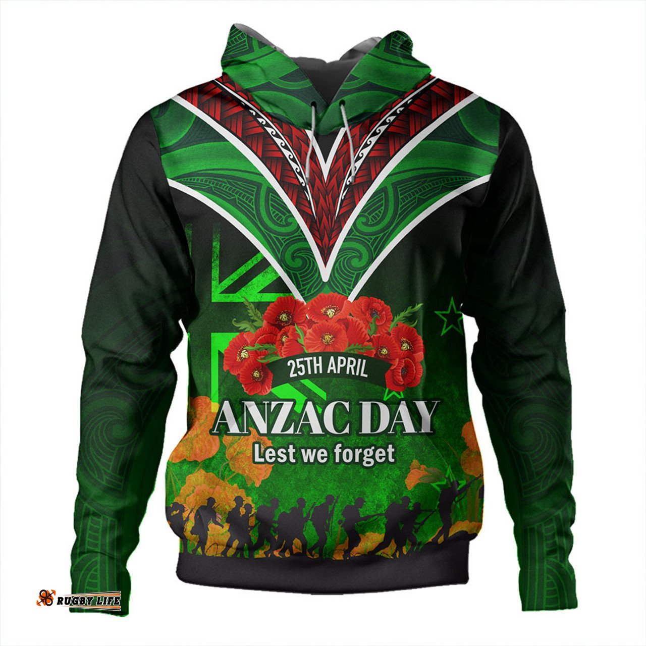 new zealand warriors anzac day custom hoodie - anzac day nz flag traditional maori patterns hoodie