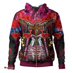 manly warringah sea eagles anzac custom hoodie - remembrance manly anzac day with poppy flower watercolour style