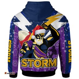 melbourne storm christmas custom hoodie - melbourne storm thunder man with aboriginal inspired dot painting christmas hoodie