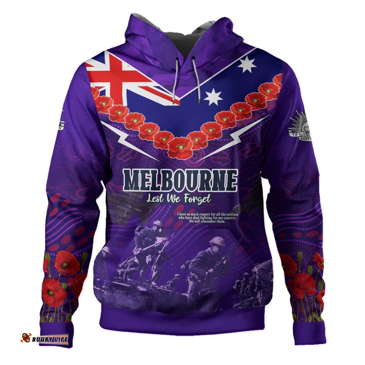 melbourne storm anzac custom hoodie - poppies flower aboriginal inspired melbourne storm hoodie