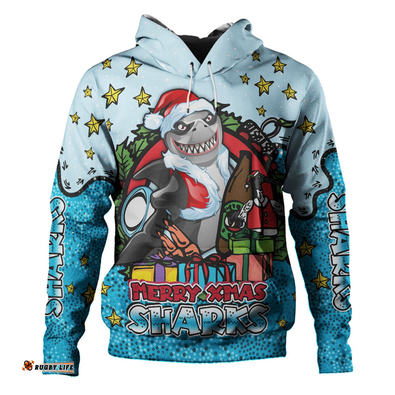 cronulla-sutherland sharks christmas custom hoodie - merry christmas our beloved team with aboriginal dot art pattern hoodie