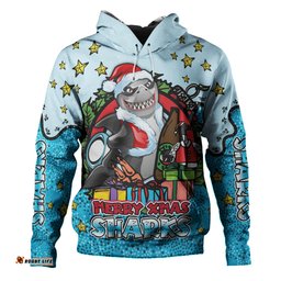 cronulla-sutherland sharks christmas custom hoodie - merry christmas our beloved team with aboriginal dot art pattern hoodie