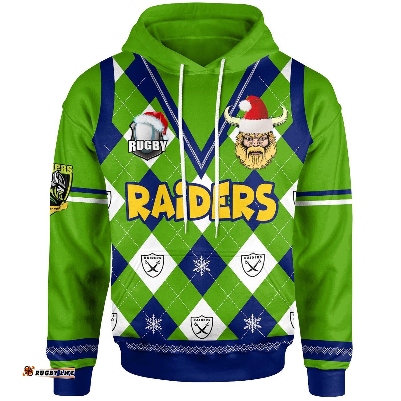 canberra raiders christmas hoodie - custom canberra raiders xmas argyle style hoodie