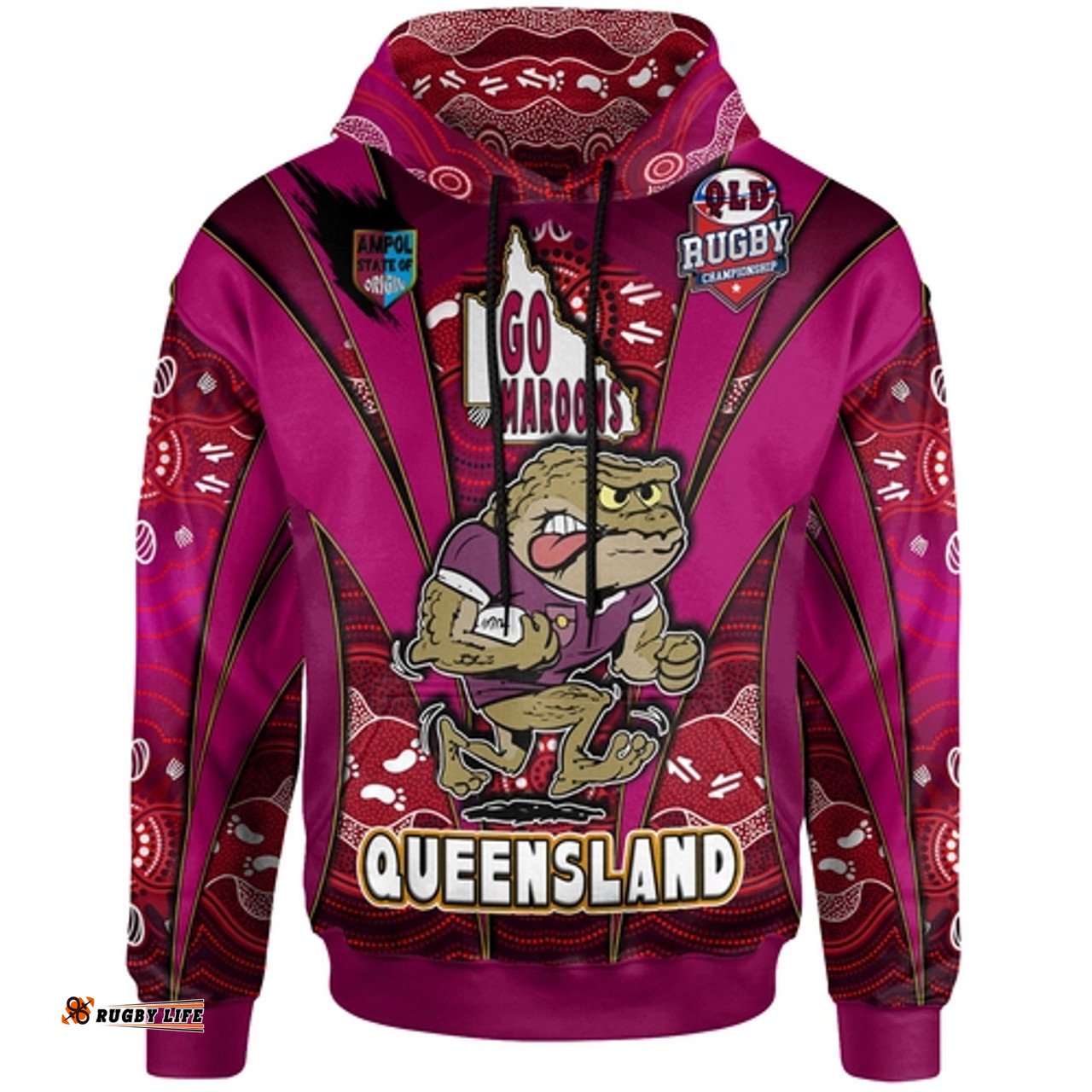 cane toads hoodie - custom cane toads mascot with aboriginal inspired art hoodie