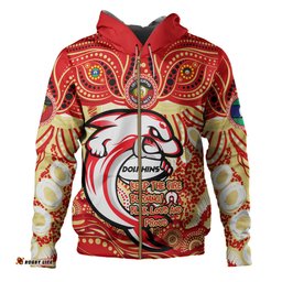 redcliffe dolphins hoodie celebrating naidoc week 2024 aboriginal dot art inspired