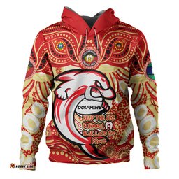 redcliffe dolphins hoodie celebrating naidoc week 2024 aboriginal dot art inspired