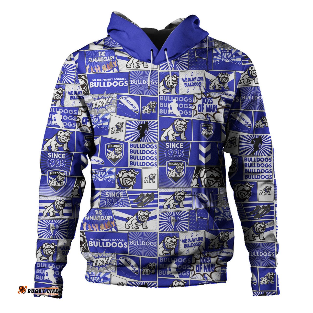 canterbury-bankstown bulldogs hoodie - team of us die hard fan supporters comic style