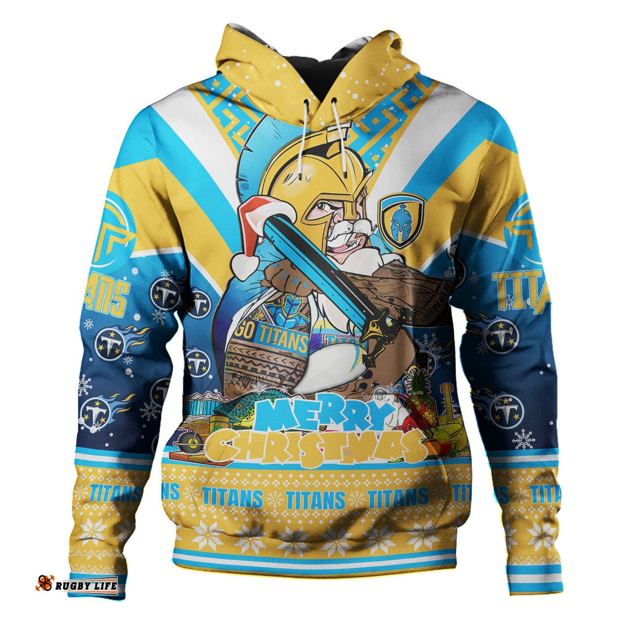 gold coast titans christmas custom hoodie - gold coast titans santa aussie big things hoodie