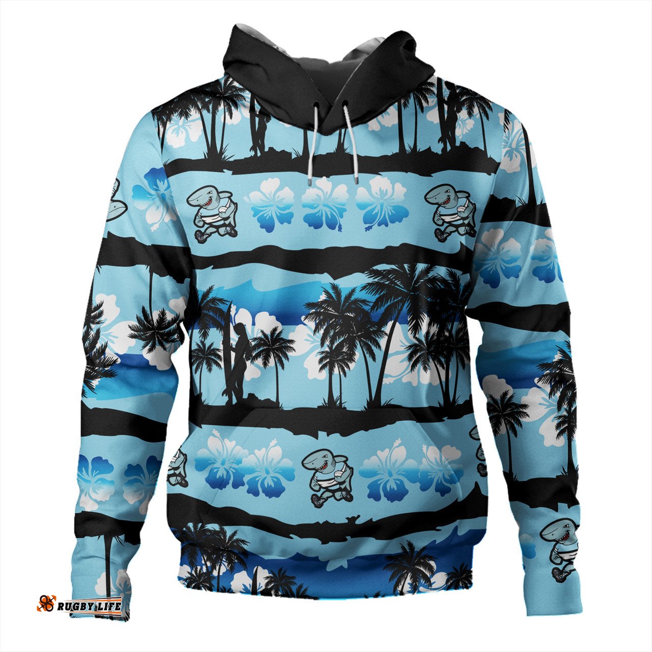 cronulla-sutherland sharks hoodie - tropical hibiscus and coconut trees