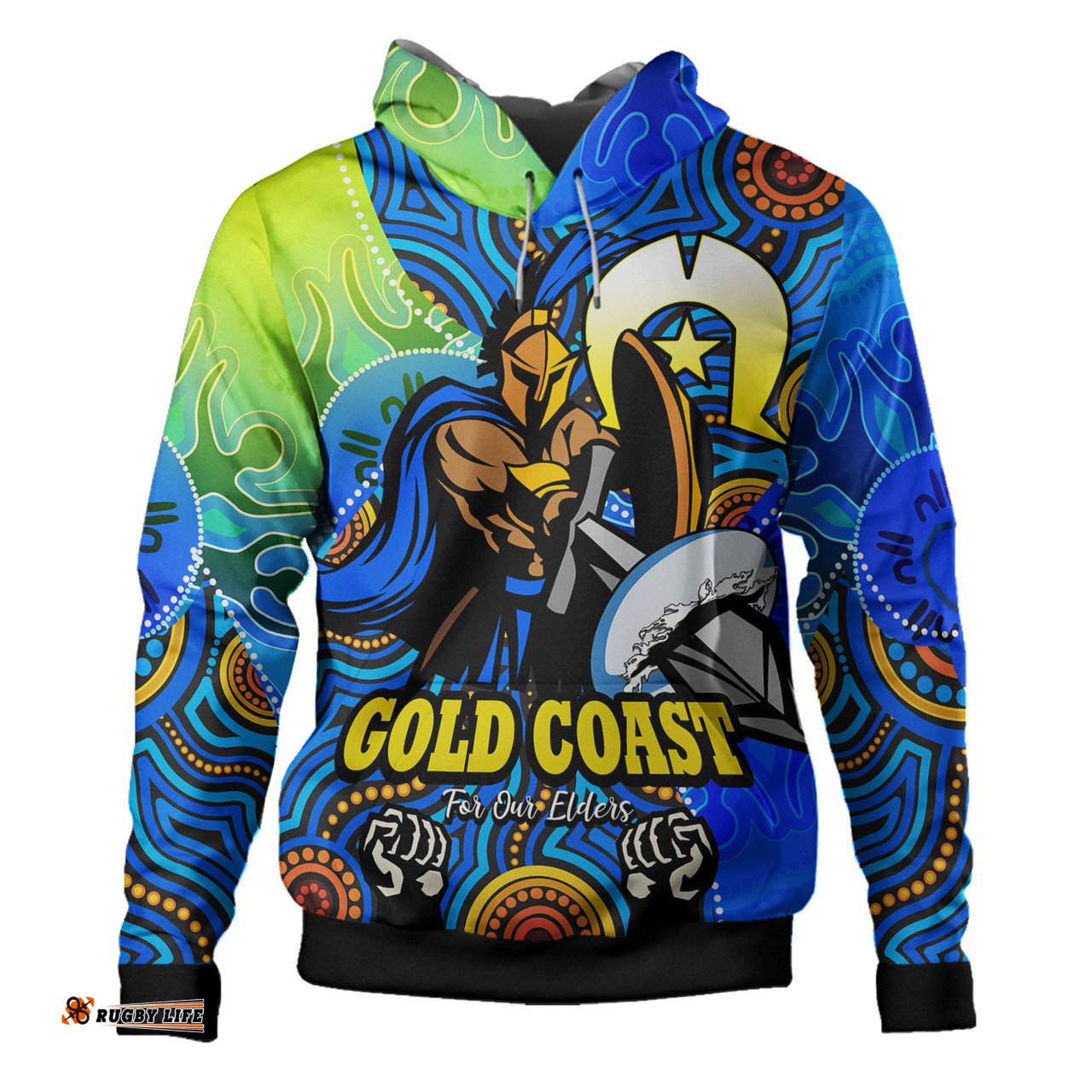 gold coast titans naidoc custom hoodie -naidoc week and torres strait island with aboriginal inspired dot painting style hoodie