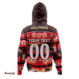 redcliffe dolphins hoodie - tropical hibiscus and coconut trees