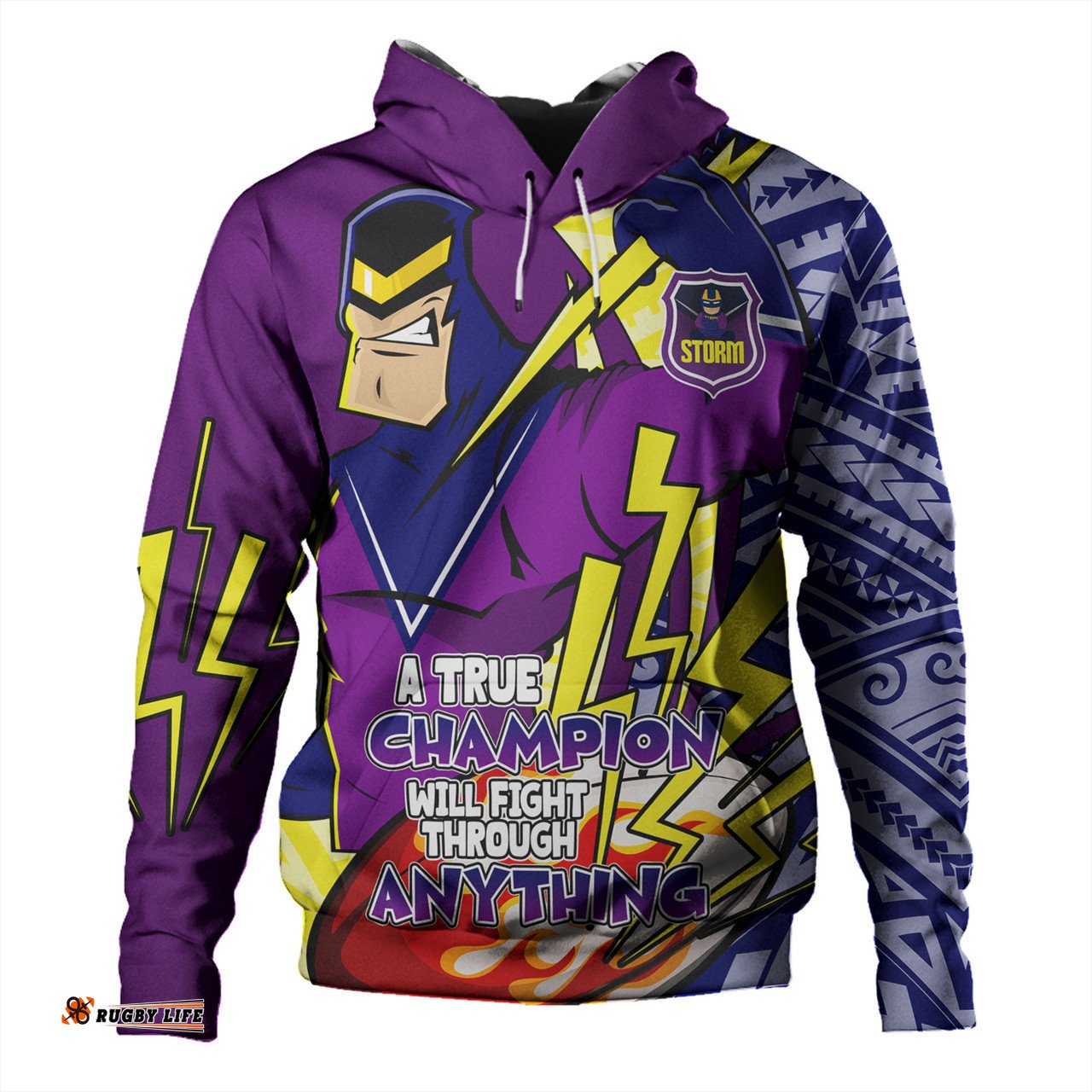 melbourne storm grand final hoodie - a true champion will fight through anything with polynesian patterns