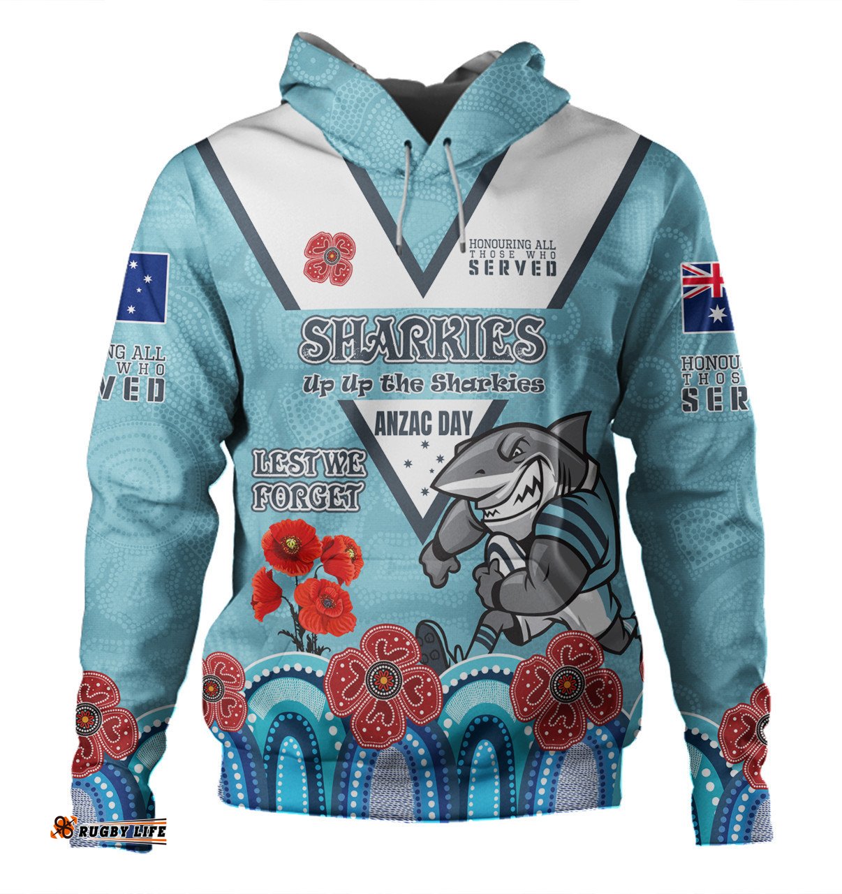 cronulla-sutherland sharks anzac custom hoodie - up up the heroes hoodie