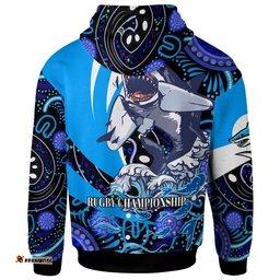 cronulla-sutherland sharks hoodie - custom angry cronulla-sutherland sharks team with aboriginal inspired dot painting player and number hoodie