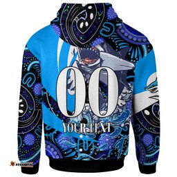 cronulla-sutherland sharks hoodie - custom angry cronulla-sutherland sharks team with aboriginal inspired dot painting player and number hoodie