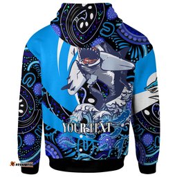 cronulla-sutherland sharks hoodie - custom angry cronulla-sutherland sharks team with aboriginal inspired dot painting player and number hoodie
