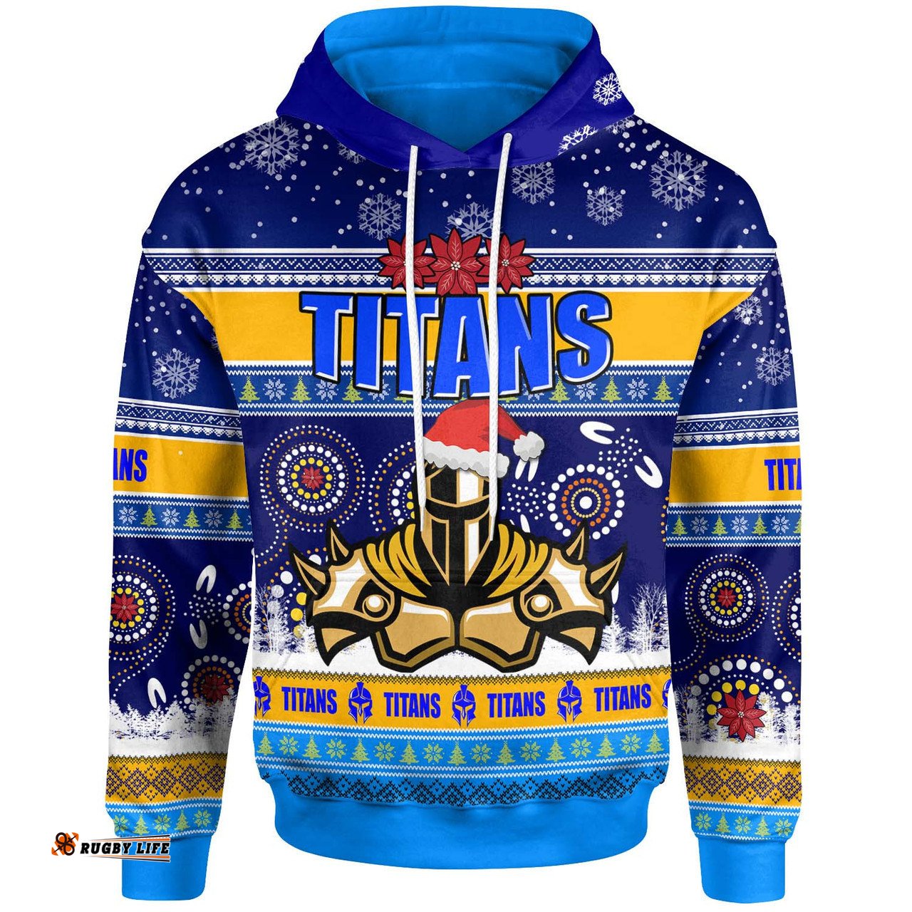 gold coast titans christmas hoodie - custom gold coast titans ugly christmas and aboriginal inspired patterns hoodie