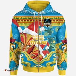 gold coast titans christmas hoodie - custom merry titans christmas indigenous hoodie