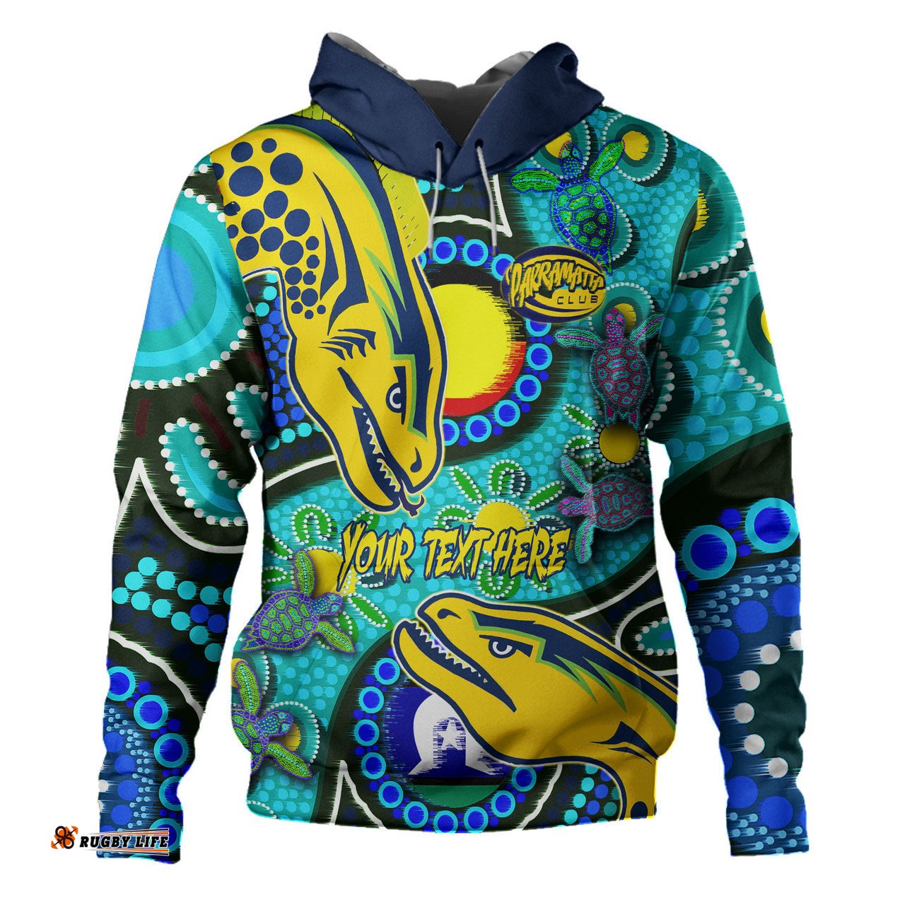 parramatta eels custom hoodie - parramatta eels now or never indigenous culture flag dot painting hoodie