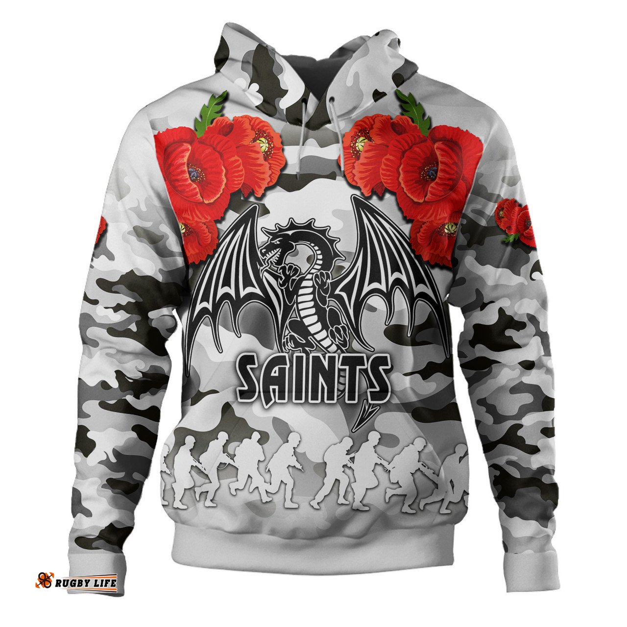 st. george illawarra dragons anzac custom hoodie - poppies flower saint lest we forget hoodie
